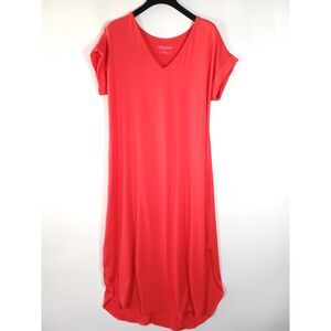 Soft Surroundings Maxi Dress XL Coral Pink Stretch Soft Comfort Beachy Casual
